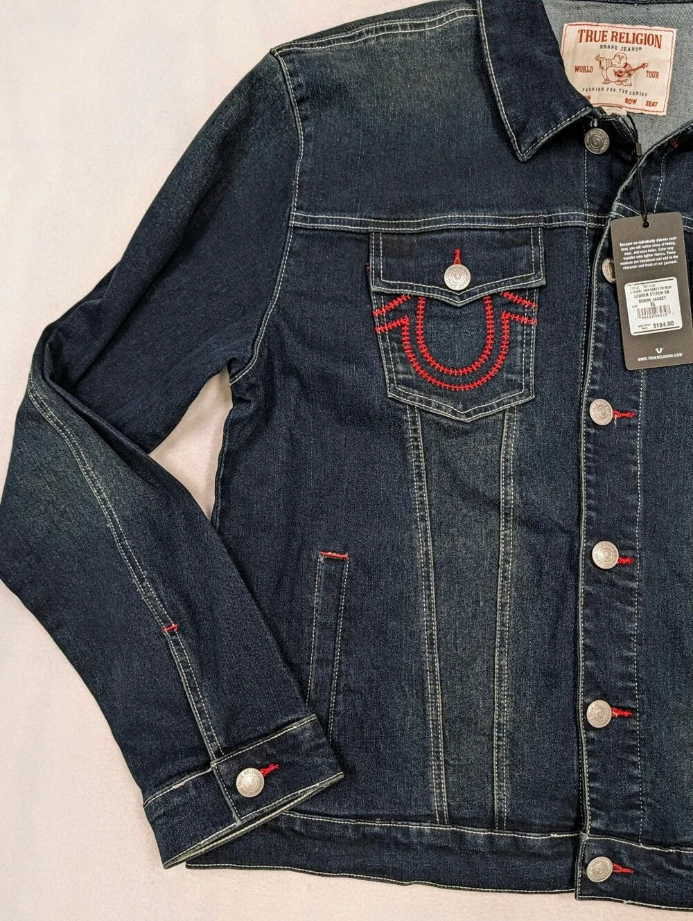 True Religion Men's XL NWT Ladder Stitch Denim Jacket Dark Hawk's Eye